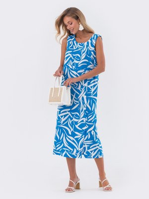 Літня лляна сукня прямого крою блакитного кольору - фото