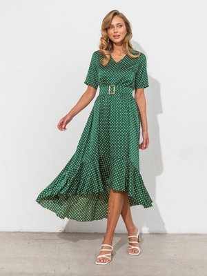 Літня шовкова сукня міді зеленого кольору - фото