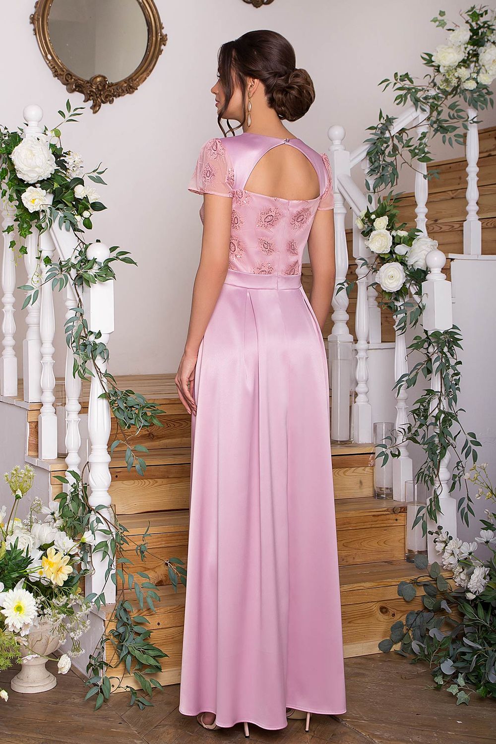 Длинное вечернее платье в пол розовое - фото