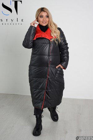 Двостороннє пальто на зиму чорно-червоне - фото