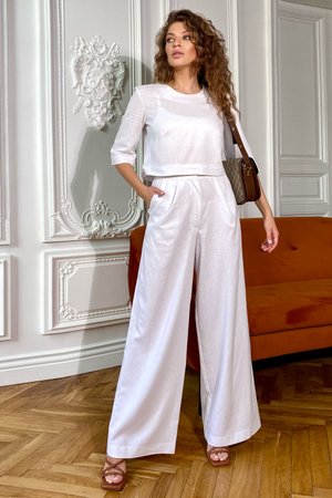 Жіночий костюм с брюками на літо білий - фото