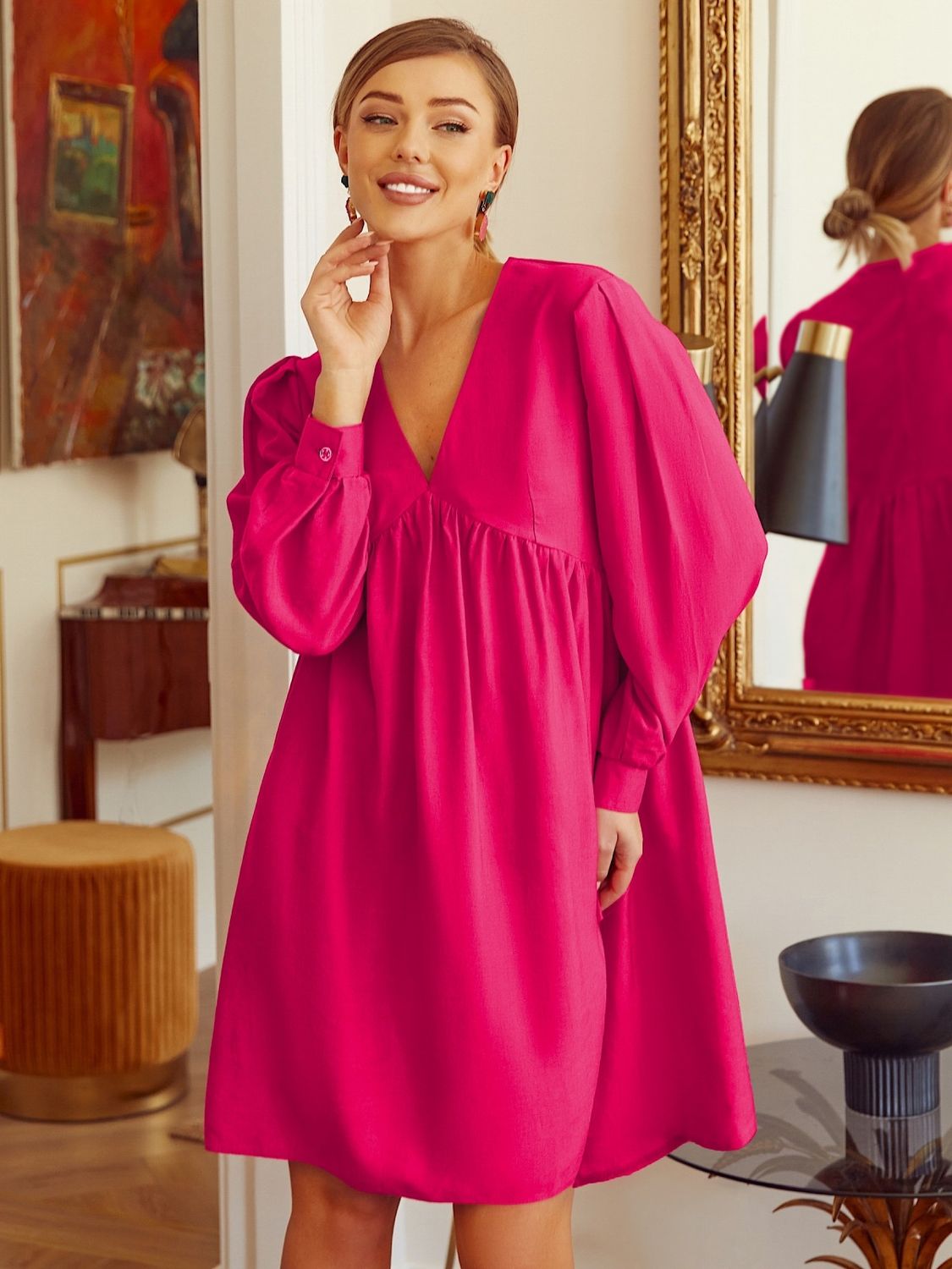 Літня лляна сукня оверсайз рожевого кольору - фото