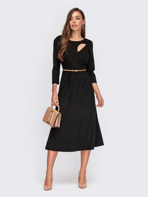 Чорне замшеве плаття зі спідницею сонце-кльош - фото