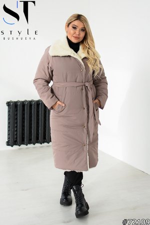 Зимове пальто зі штучним хутром капучино - фото