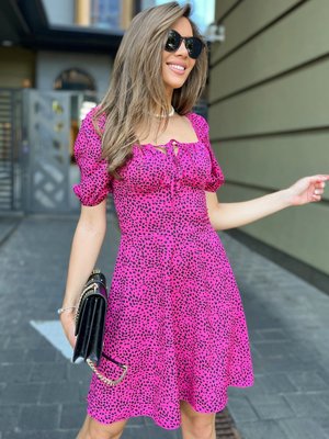 Принтована сукня з розкльошеною спідницею рожева - фото