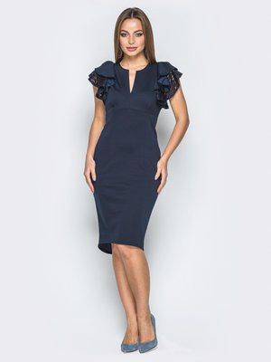 Нарядне плаття футляр з гіпюром синє - фото