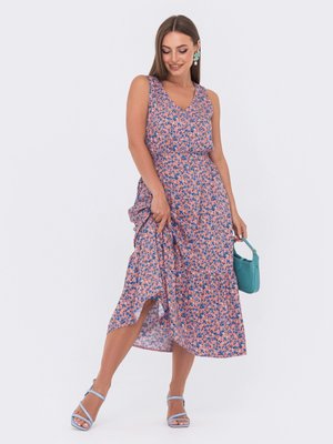 Літня сукня міді пудрового кольору з принтом - фото