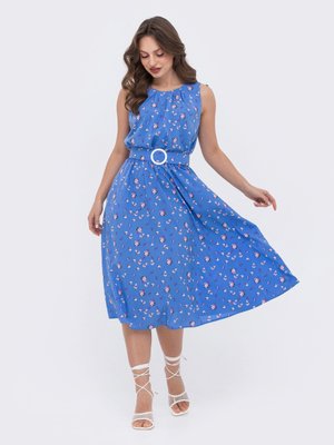 Літнє плаття зі спідницею-сонце блакитного кольору - фото