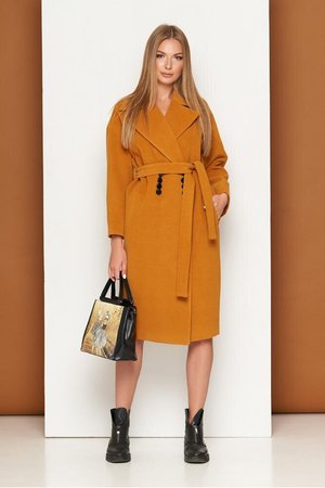 Жіноче кашемірове пальто-оверсайз осіннє гірчичне - фото