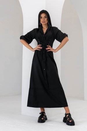 Довге літнє плаття сорочка чорного кольору - фото