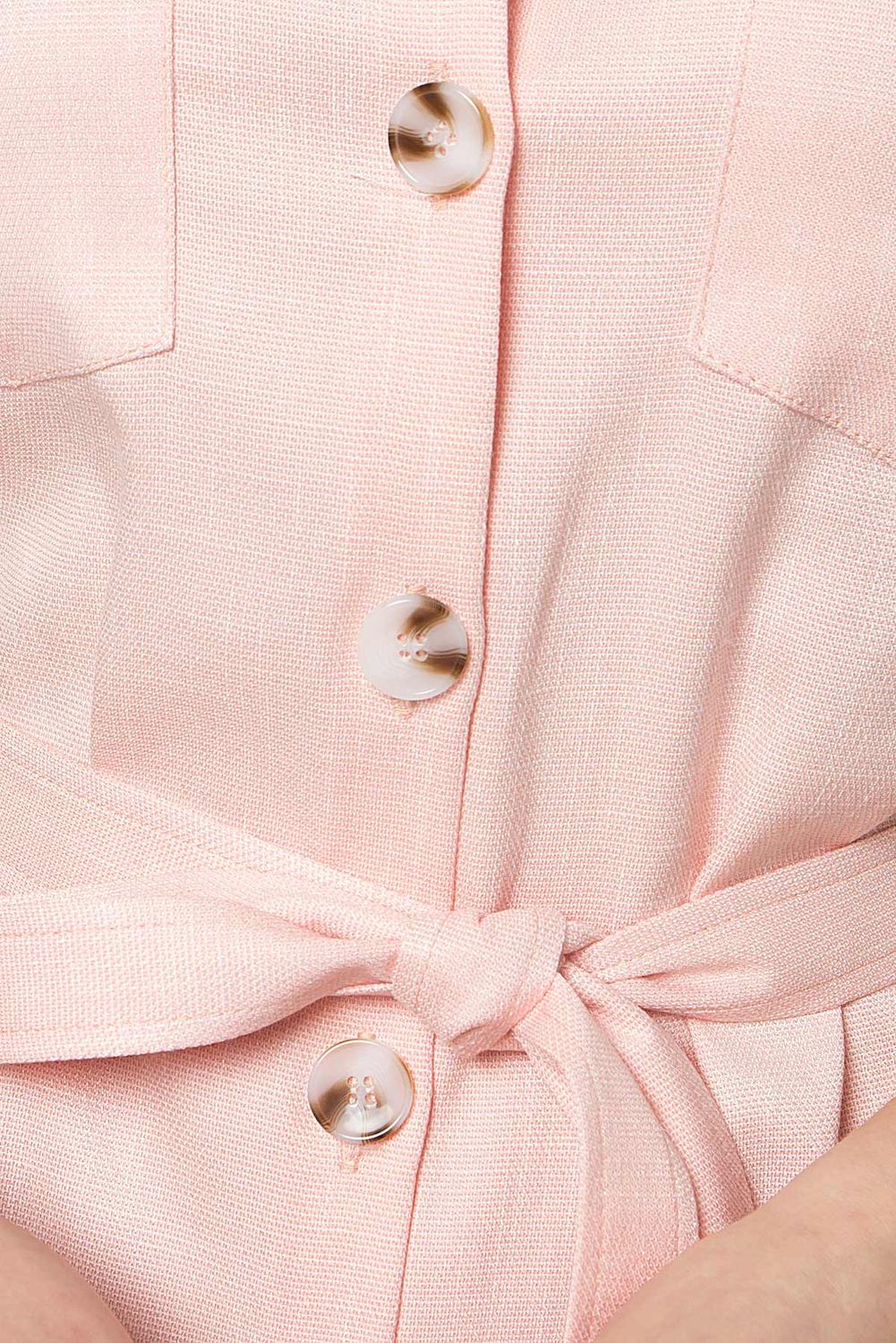 Летнее льняное платье рубашка нежно розового цвета - фото