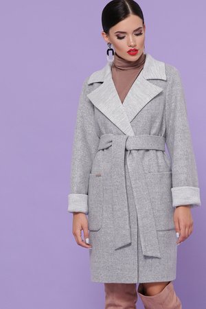 Осіннє жіноче пальто з вовни світло-сіре - фото