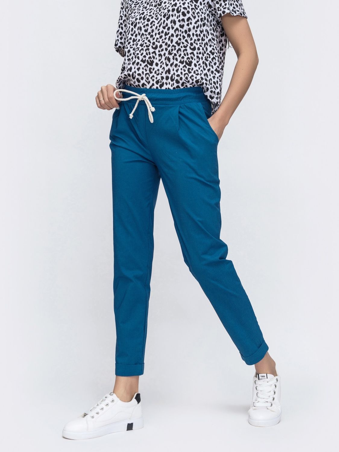 Укорочені літні штани звуженого крою сині - фото