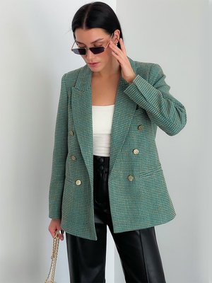 Стильний твідовий піджак зеленого кольору - фото