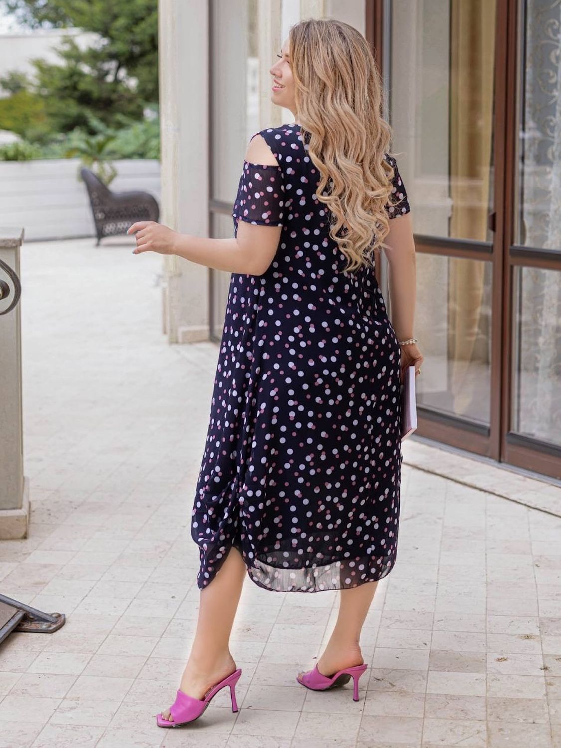 Літня сукня трапеція великих розмірів із шифону - фото