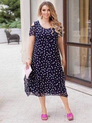 Літня сукня трапеція великих розмірів із шифону - фото