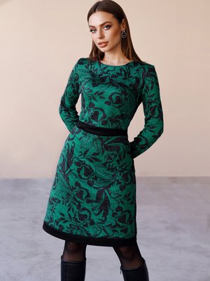 Красивое платье миди из ангоры с принтом зеленое - фото