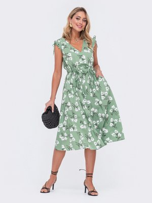 Расклешенное летнее платье с цветочным принтом - фото