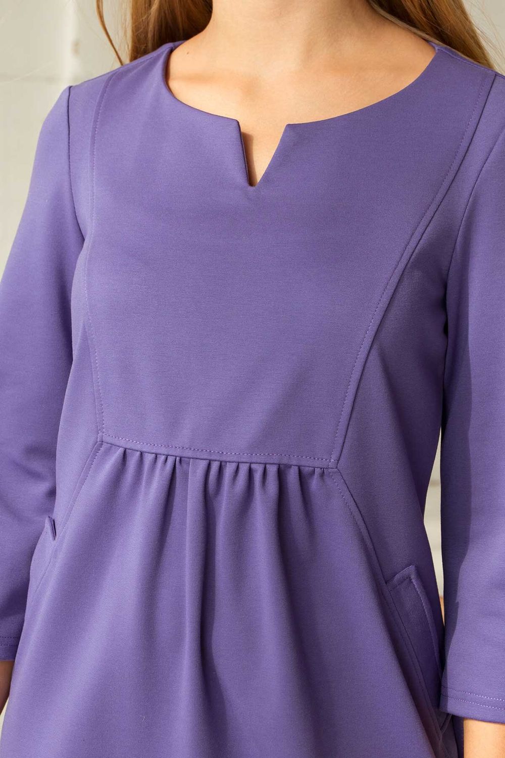 Платье с высокой талией офисное фиолетовое - фото
