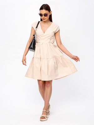 Літнє плаття на запах бежевого кольору з бавовни - фото