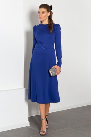 Витончена синя сукня міді зі спідницею сонце - фото