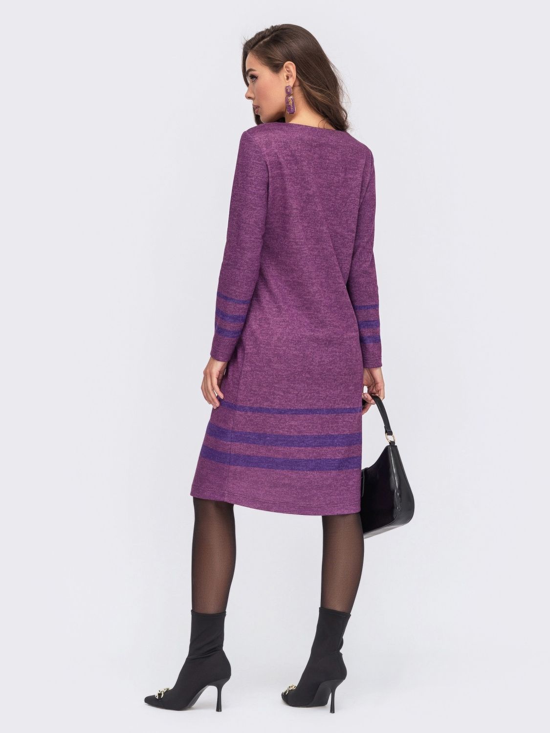 Повседневное платье прямого кроя из ангоры фиолетовое - фото