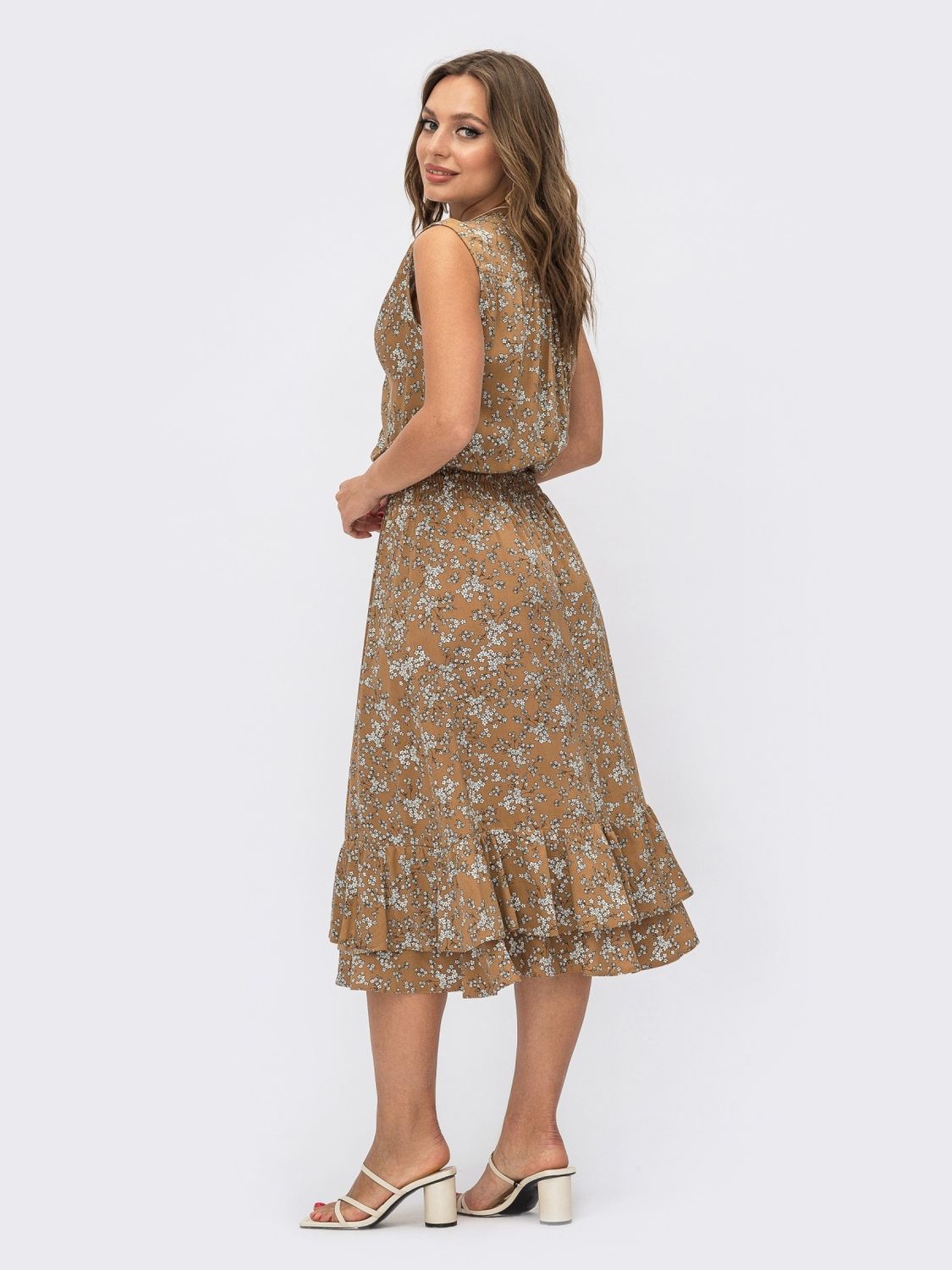 Бавовняна сукня міді на літо з воланами - фото