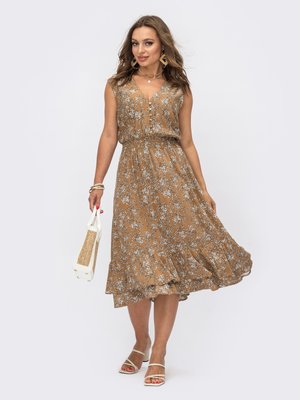 Бавовняна сукня міді на літо з воланами - фото