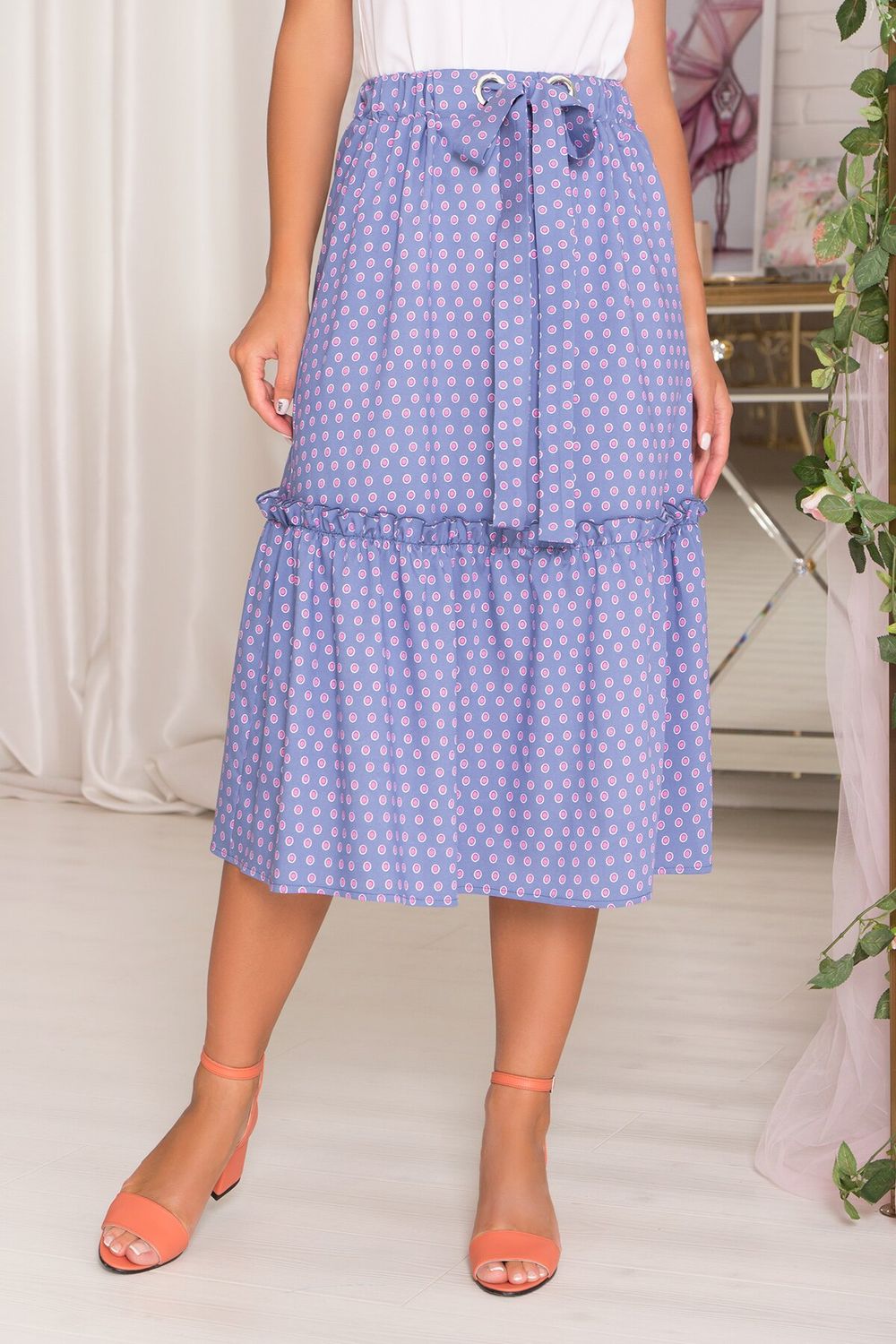 Летняя женская юбка миди котоновая синяя - фото