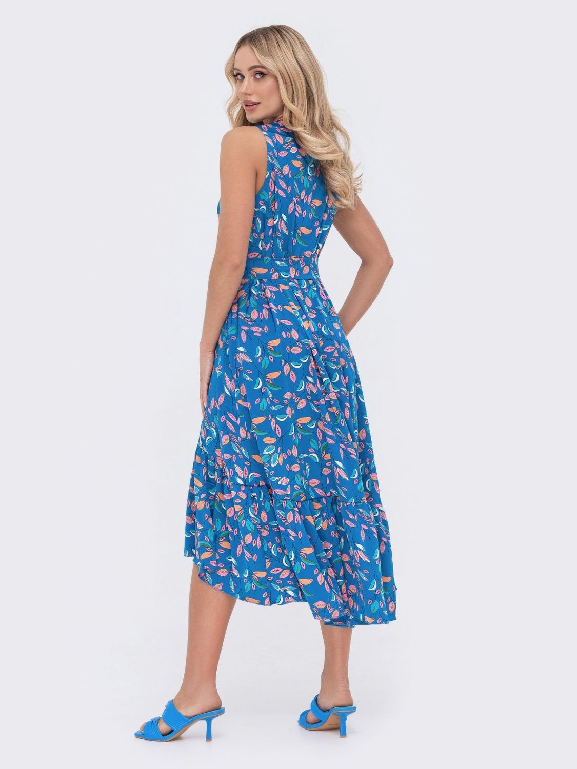 Шовкове літнє плаття з квітковим принтом синє - фото