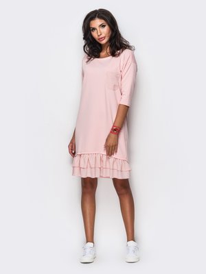 Літнє плаття трапеція з оборками рожевого кольору - фото