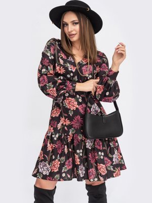 Трикотажне плаття А-силуету в квітковий принт - фото