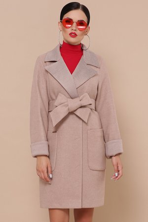 Модне жіноче пальто демісезонне персикове - фото
