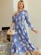 Льняное платье миди с цветочным принтом голубое, S(44)