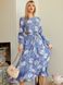 Льняное платье миди с цветочным принтом голубое, S(44)
