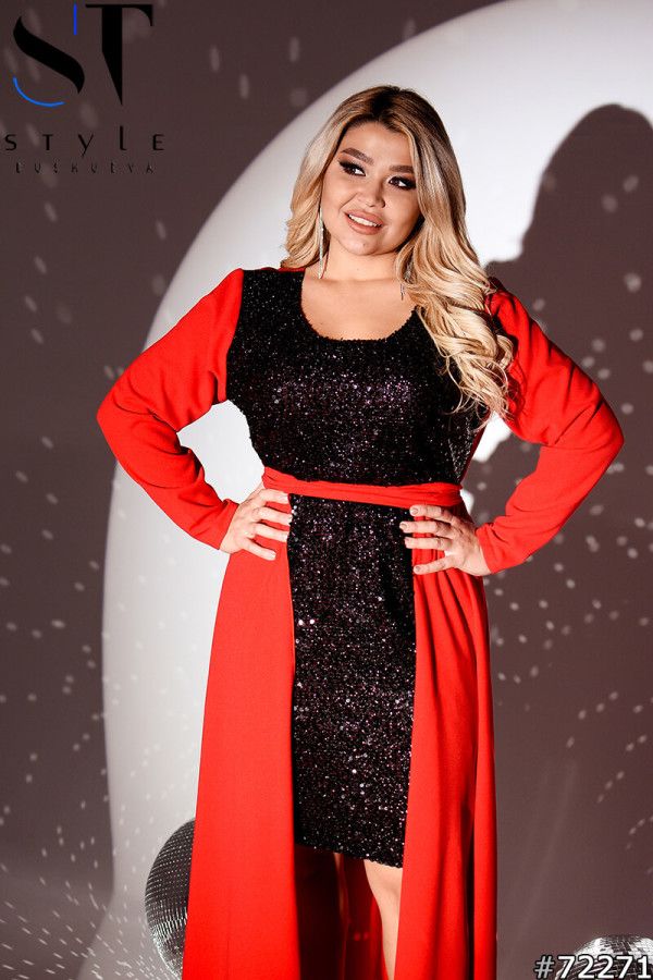Роскошное вечернее платье с пайетками красное - фото