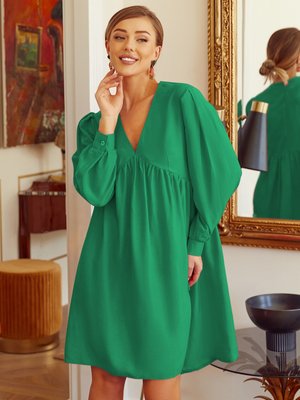 Летнее льняное платье оверсайз зеленого цвета - фото