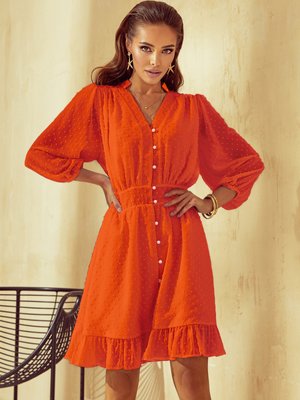 Короткое летнее платье из шифона оранжевое - фото