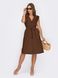 Льняное платье-рубашка на лето коричневого цвета, S(44)