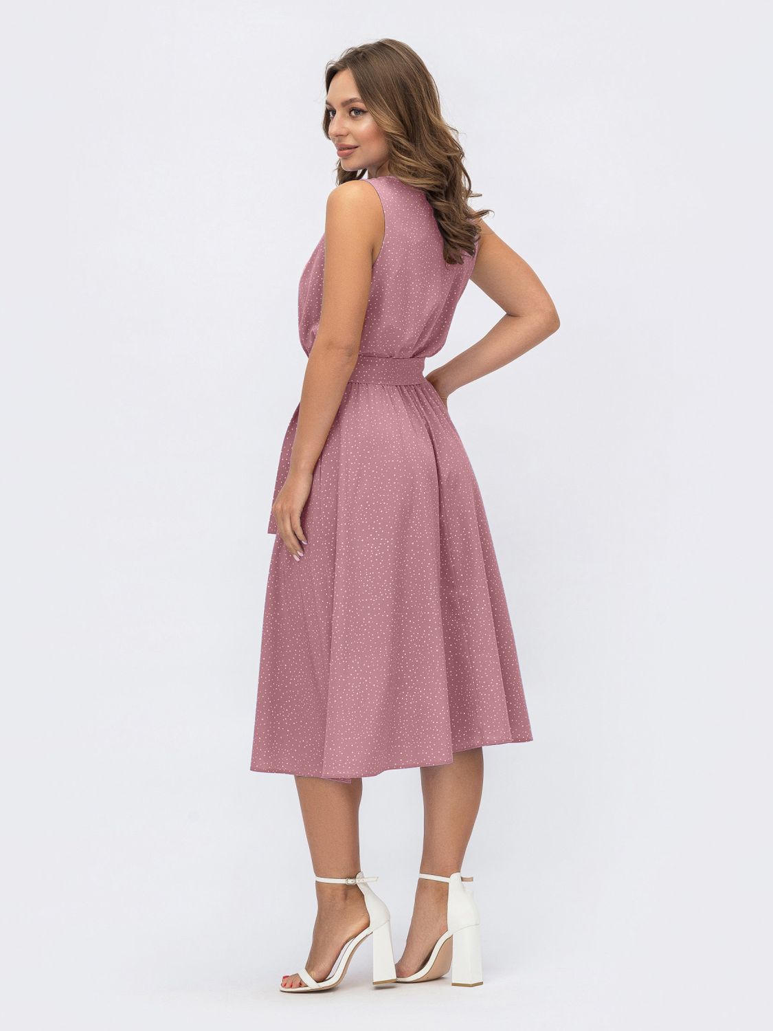 Летнее платье с юбкой-солнце розового цвета - фото