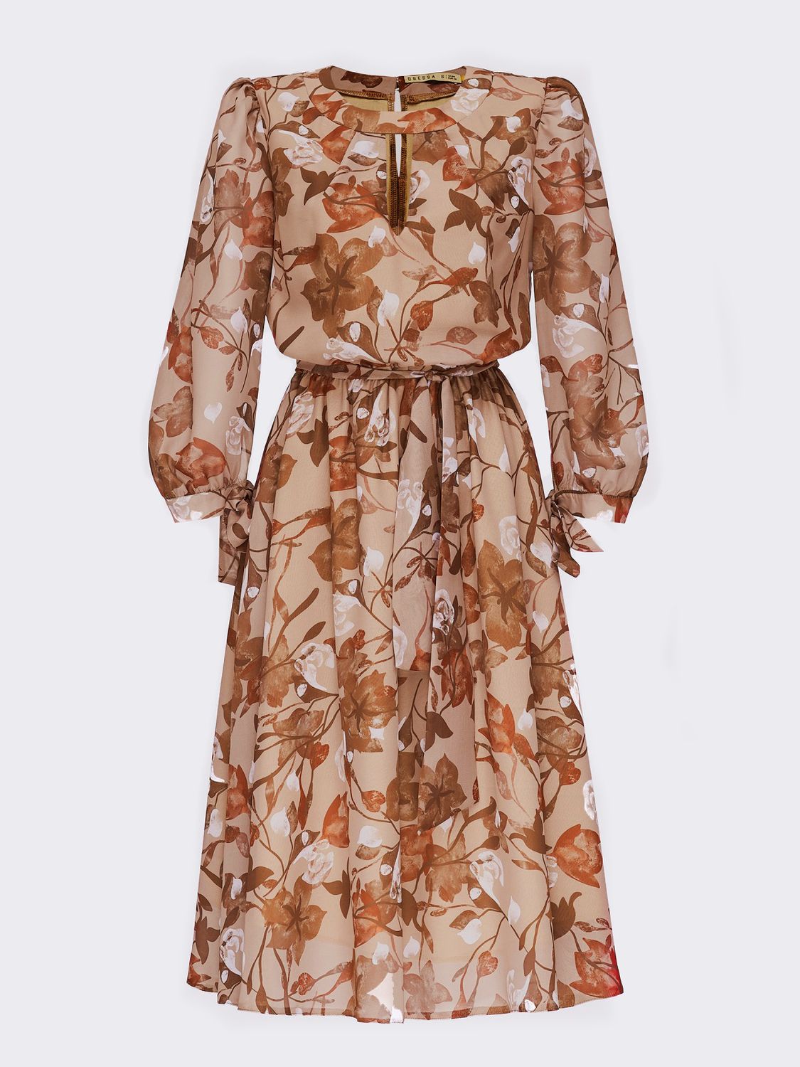 Шифонова сукня міді зі спідницею-сонце бежева - фото