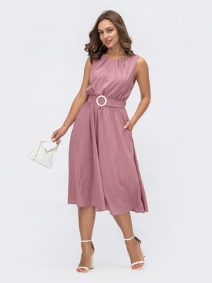 Летнее платье с юбкой-солнце розового цвета - фото