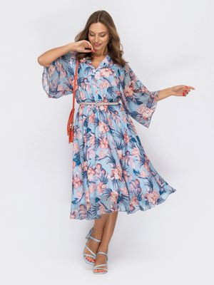 Воздушное платье-кимоно из шифона в цветочный принт - фото