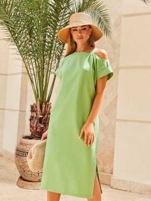 Літня сукня прямого крою з відкритим плечем - фото
