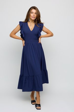 Літнє приталені плаття з воланом синє - фото