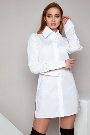 Жіноча біла сорочка подовжена - фото