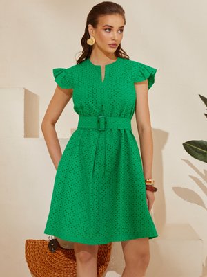 Гарна літня сукня з прошви зеленого кольору - фото