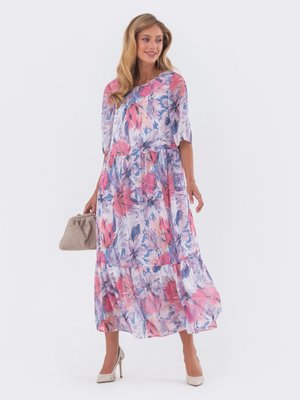 Летнее шифоновое платье с цветочным принтом - фото