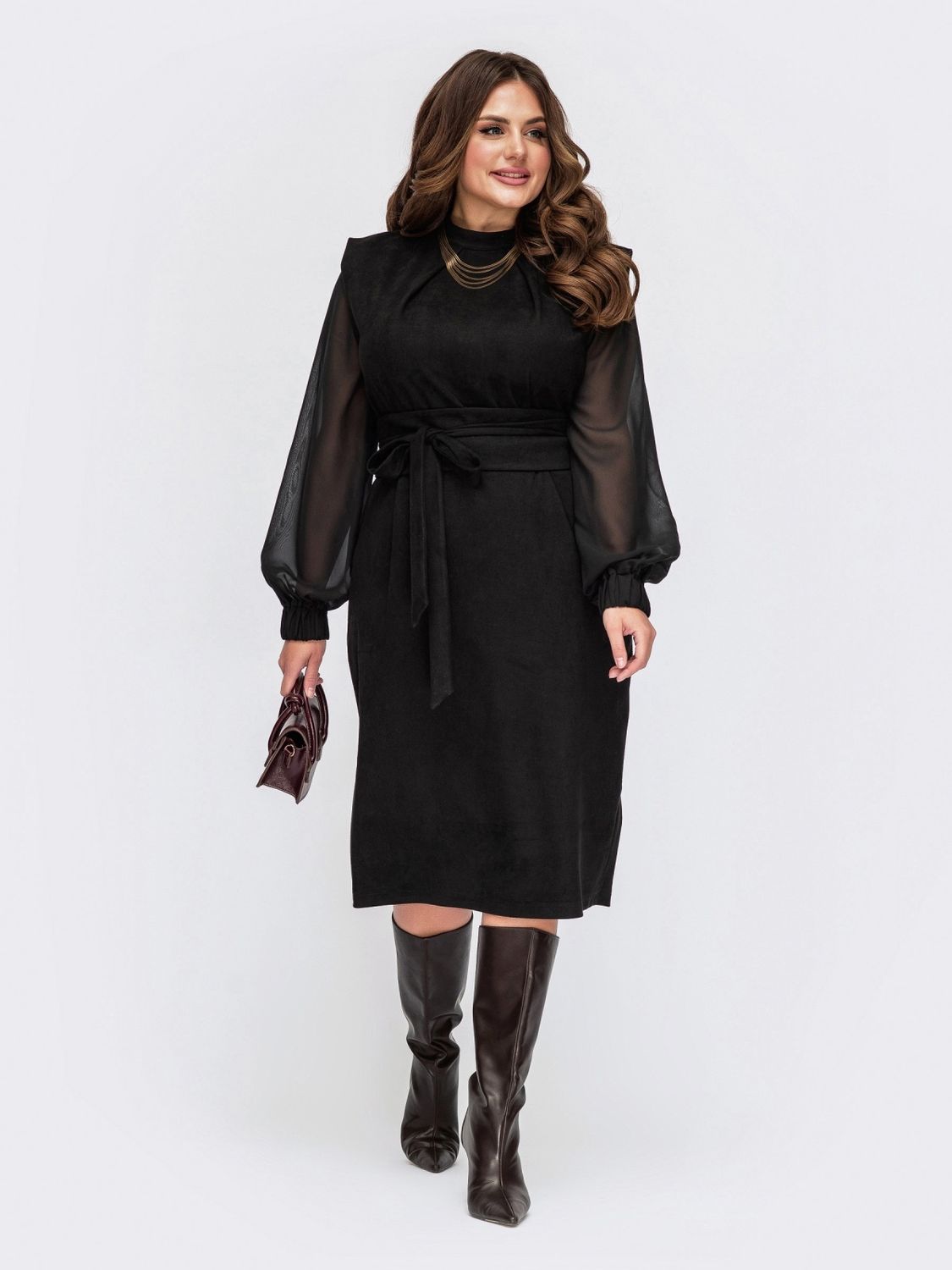 Черное нарядное платье из замши - фото