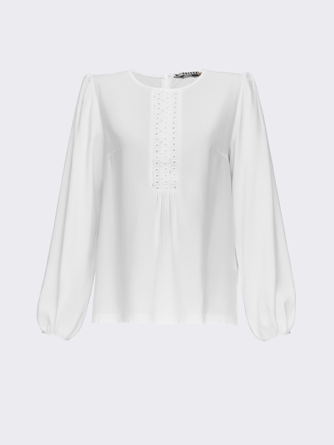 Белая хлопковая блузка со вставкой из прошвы - фото